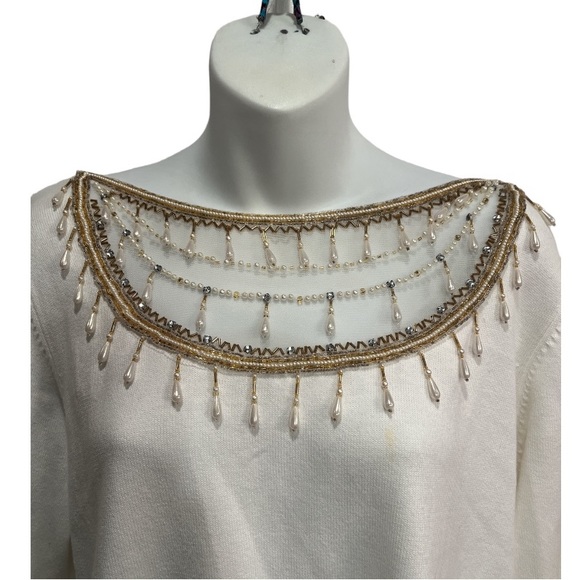 Bob Mackie Wearable Art Sweater.  Size large. Ivory - Picture 3 of 9